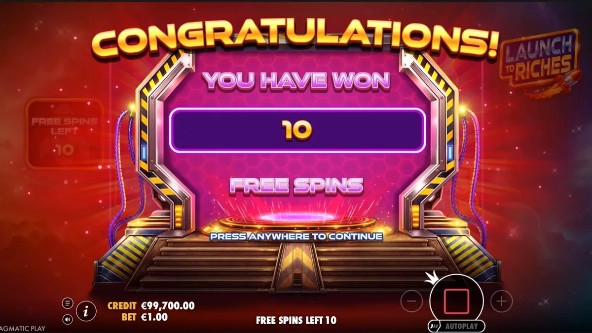 Interface futurista e vibrante do slot Launch to Riches com elementos espaciais